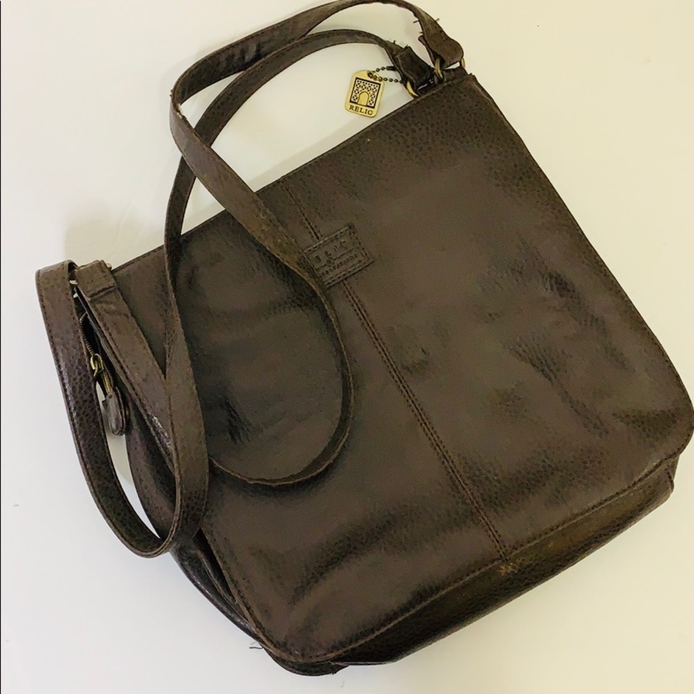 Relic | Large Brown 3 Sectioned Pebble Satchel Bag